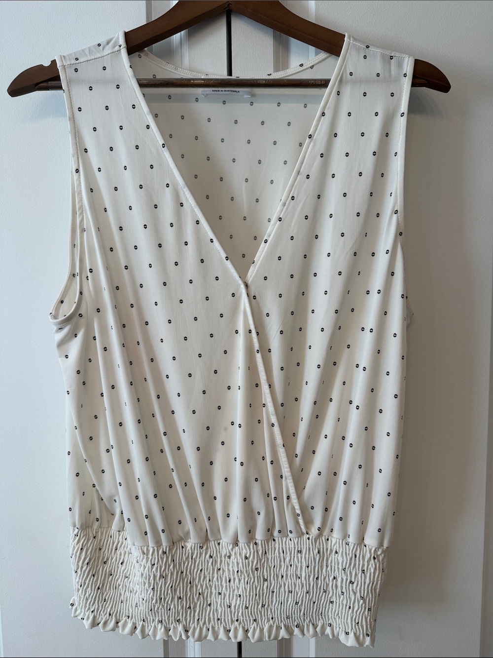 Kaileigh Cream Sleeveless Surplice Camisole with Black Dot